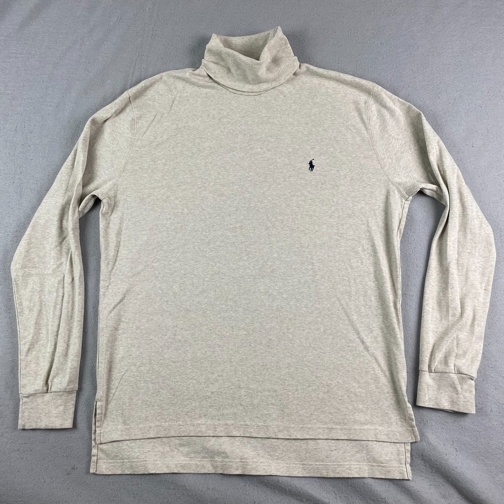 VTG Polo Ralph Lauren Shirt Mens L XL beige Turtleneck Long Sleeve Pony Cotton